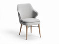 Gray upholstered chair with wood legs and compact design 50 x 60 x 85cm