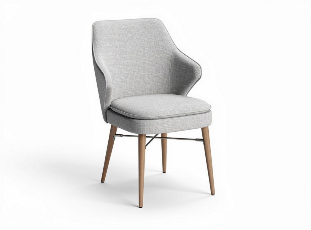 Gray upholstered chair with wood legs and compact design 50 x 60 x 85cm