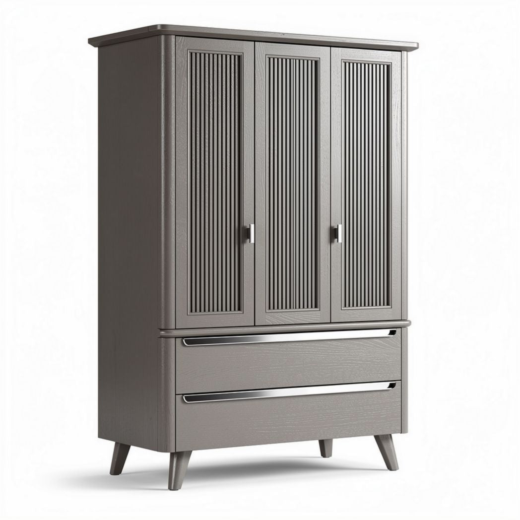 Three-door wardrobe with two drawers in grey finish 180 x 90 x 45cm