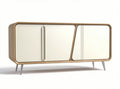 Modern wood sideboard cabinet with white doors and metal legs 150 x 45 x 75cm