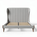 Fabric upholstered bed frame with wooden slats and a tufted high headboard 200 x 160 x 120cm
