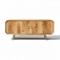 Modern wooden media console with ribbed texture and gold accents 120 x 40 x 50cm