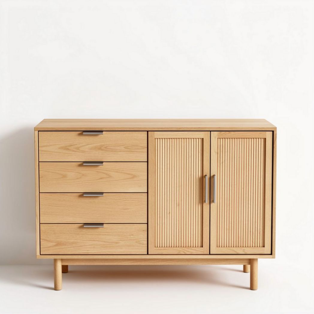 Wooden sideboard with four drawers and two doors 80 x 40 x 75cm natural finish