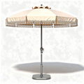 Outdoor patio umbrella with beige canopy and tassel trim 250 cm