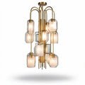 Glass and metal chandelier light fixture with 12 bulbs in gold finish