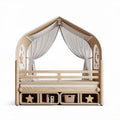 Wooden house bed with storage for kids 140 x 80 x 150cm in natural finish