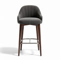Fabric upholstered bar stool with wood legs and chrome footrest 45 x 50 x 100cm