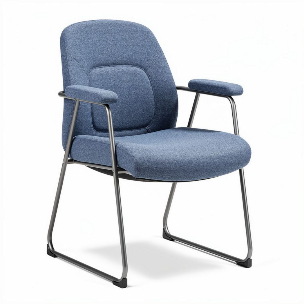 Fabric visitor chair with metal frame and armrests in blue 80 x 60 x 85cm