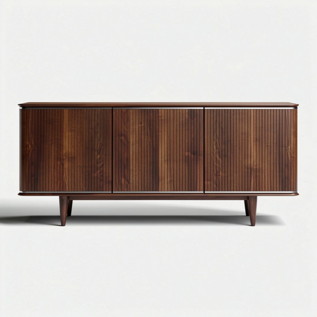 Walnut wood sideboard with three doors for living room storage 120 x 40 x 70cm