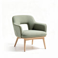 Modern accent chair in light green fabric with natural wood legs 80 x 70 x 75cm