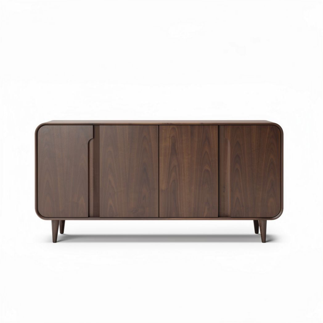 Wooden sideboard storage cabinet 120 x 40 x 75cm with sliding doors in walnut finish