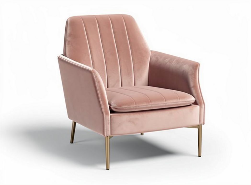 Velvet accent chair with golden legs in soft pink 80 x 75 x 85cm
