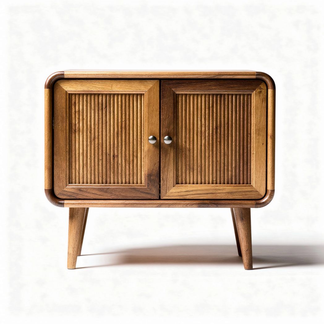 Wooden sideboard cabinet with fluted doors and legs measuring 60 x 40 x 50cm